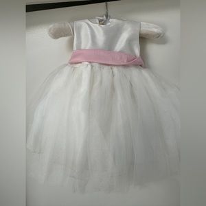 White tulle and silk dress with detachable pink silk tie size 6-12 months